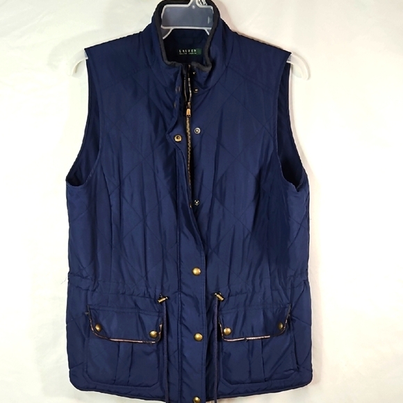 Lauren Ralph Lauren Navy Blue Quilted Vest Zip Up Snap Womens Sz 1X - Picture 1 of 8
